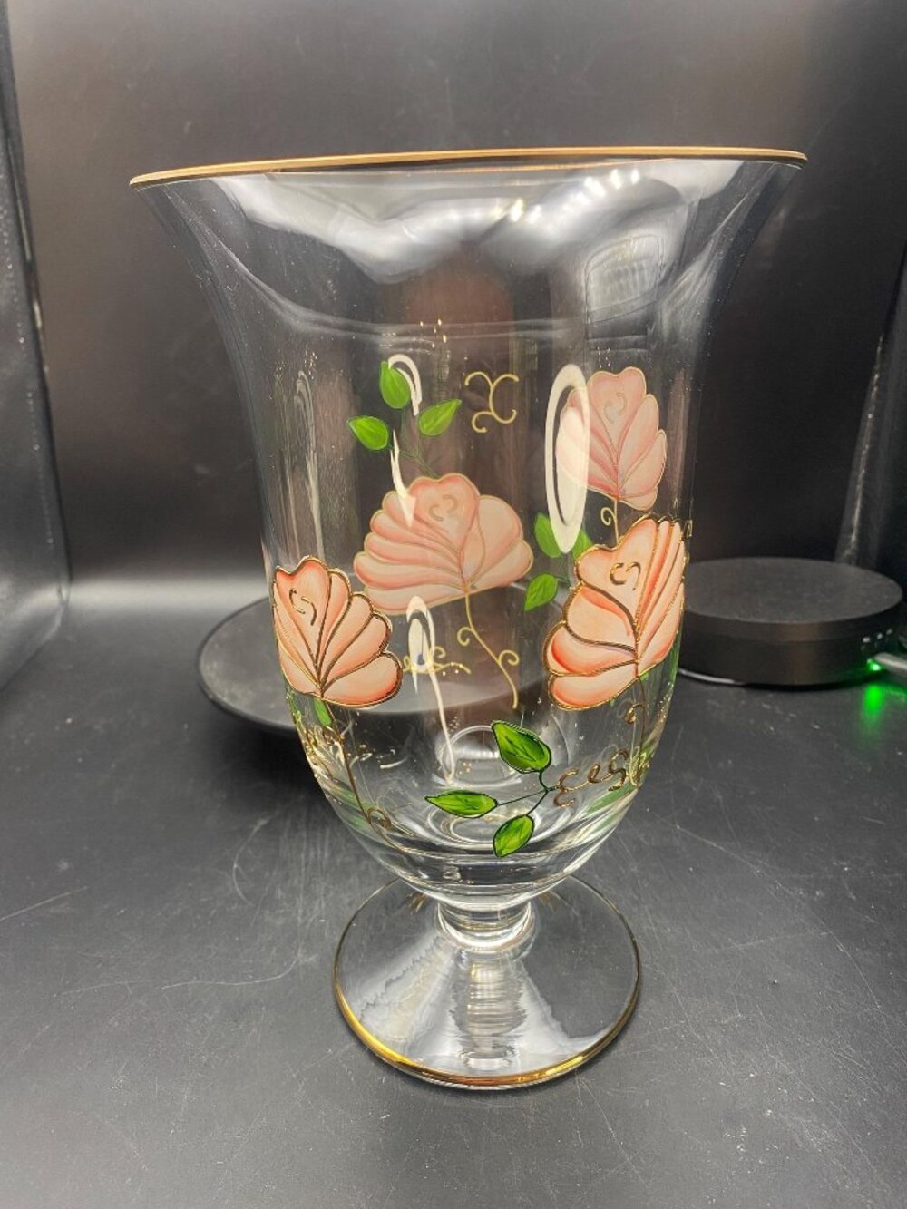 Crystal Handmade Romanian Vase Enamel Flowers with 22 K Gold Layers